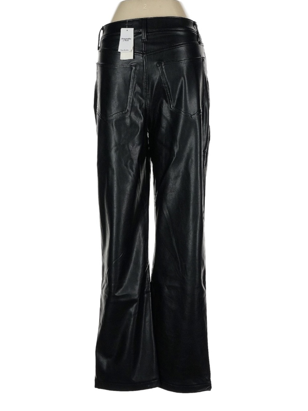 Abercrombie 90s Straight Vegan Leather Pants High Rise Black Short 26 NWT - Picture 3 of 7